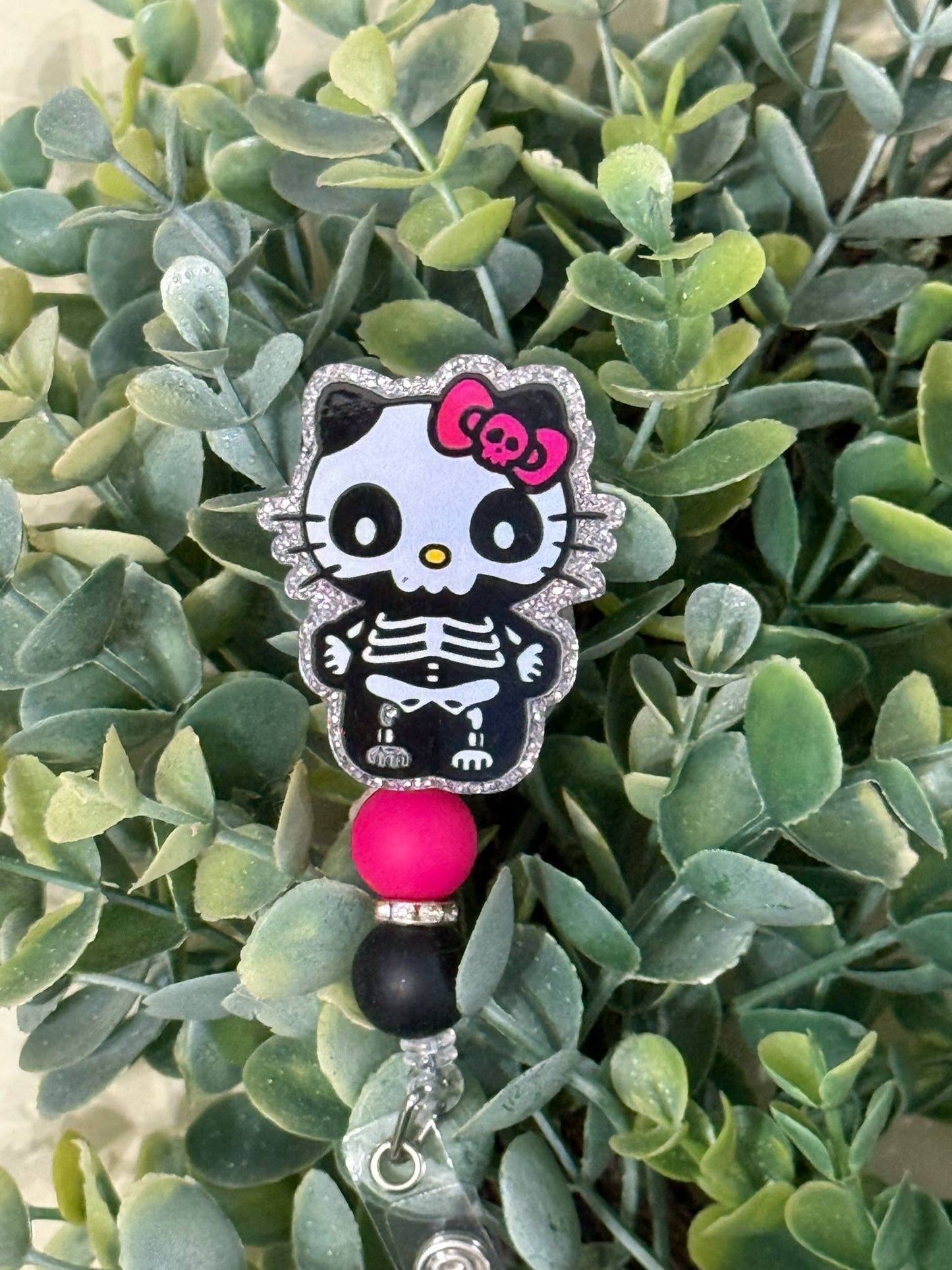 Skeleton Kitty Retractable Badge Reel