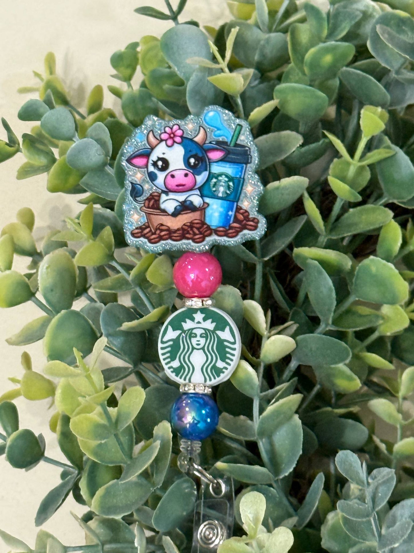 Cow With Coffee Retractable Badge Reel