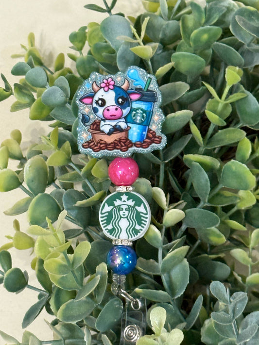 Cow With Coffee Retractable Badge Reel
