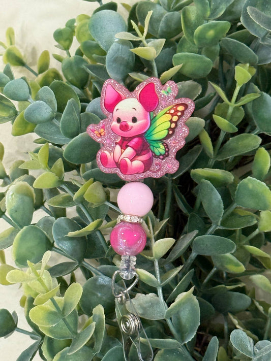 Piglet Butterfly Retractable Badge Reel
