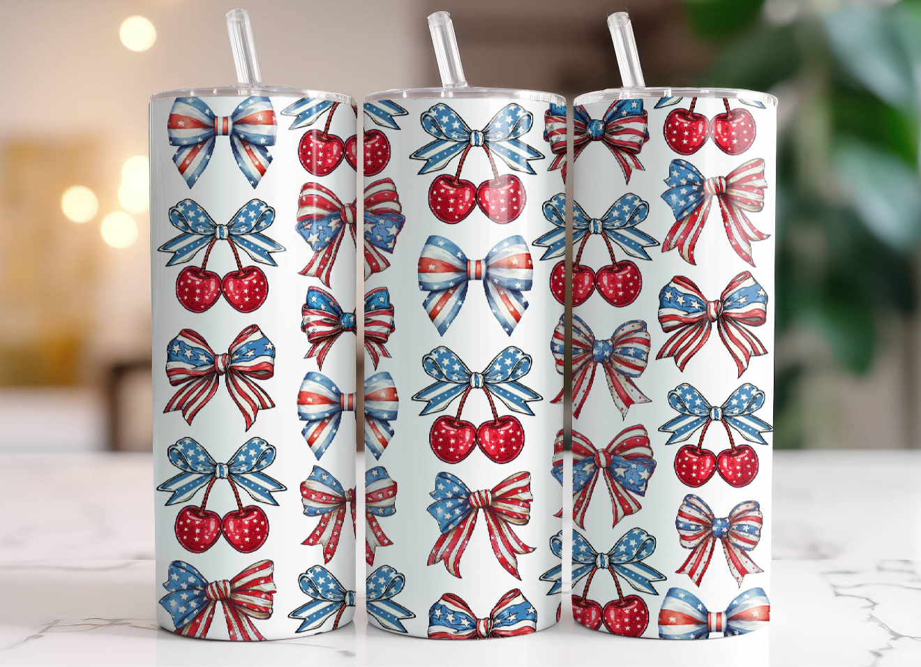 Patriotic Bows and Cherries Tumbler