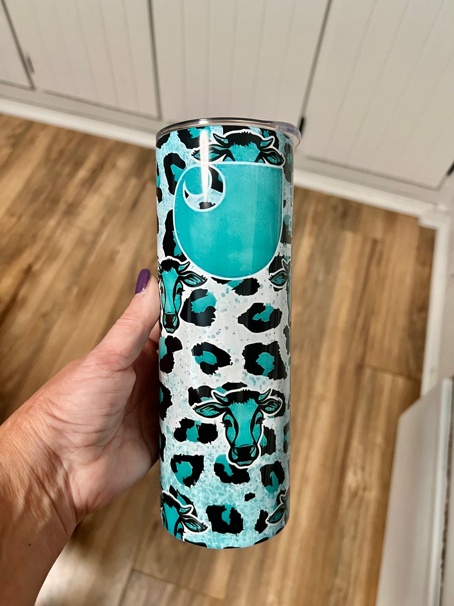 Turquoise Cowprint Tumbler