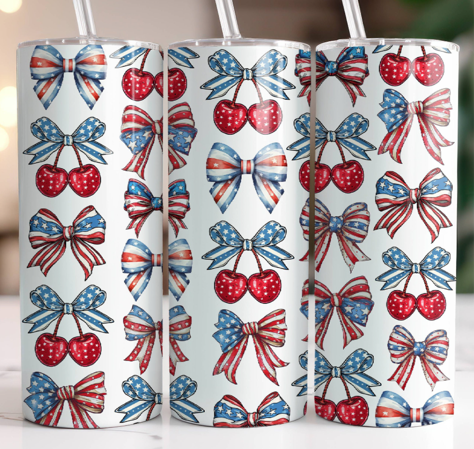 Patriotic Bows and Cherries Tumbler