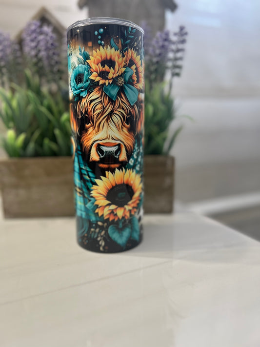 Sunflower Highland Cow Tumbler