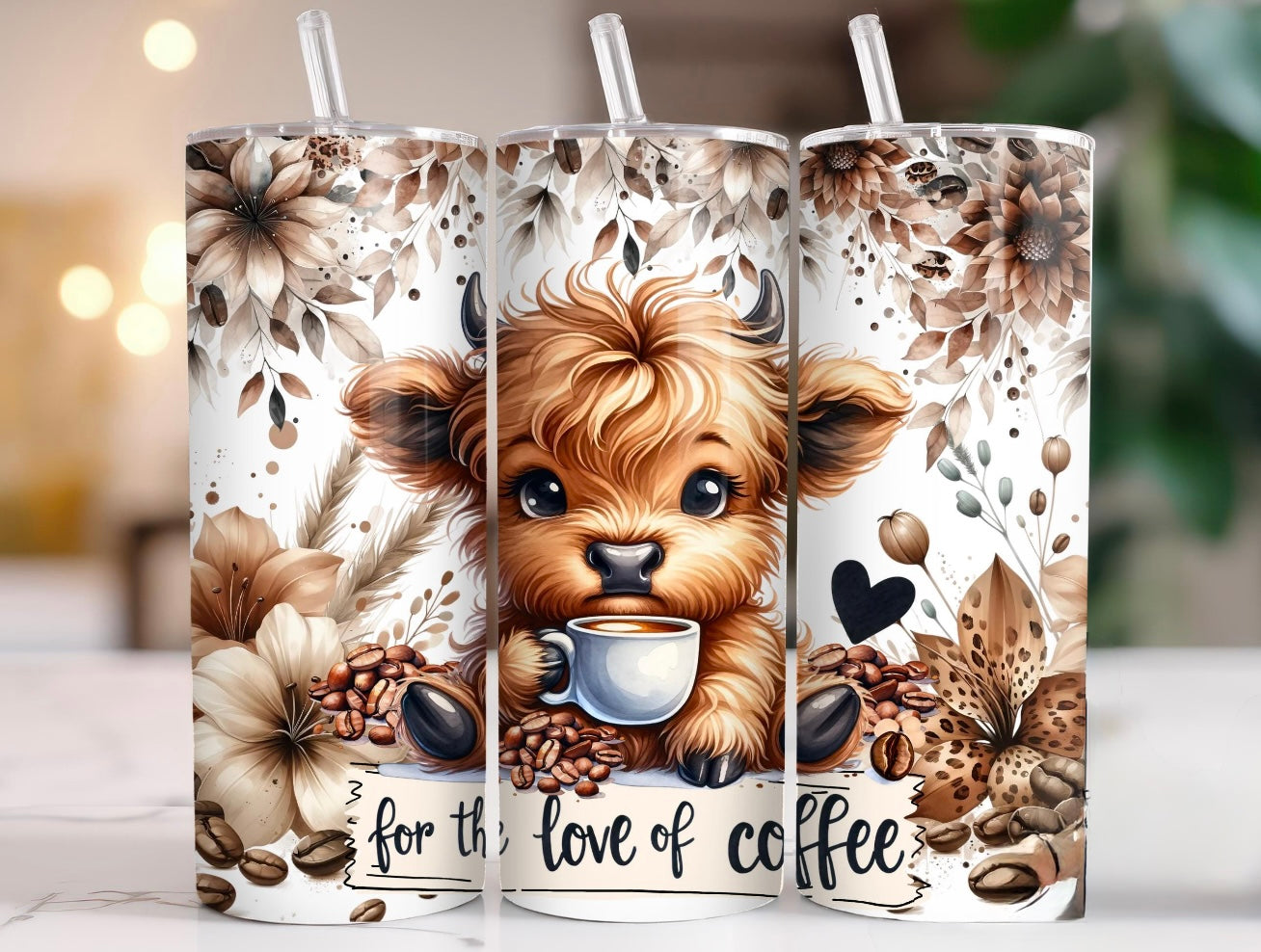 For The Love Of Coffee Highland Cow Tumbler