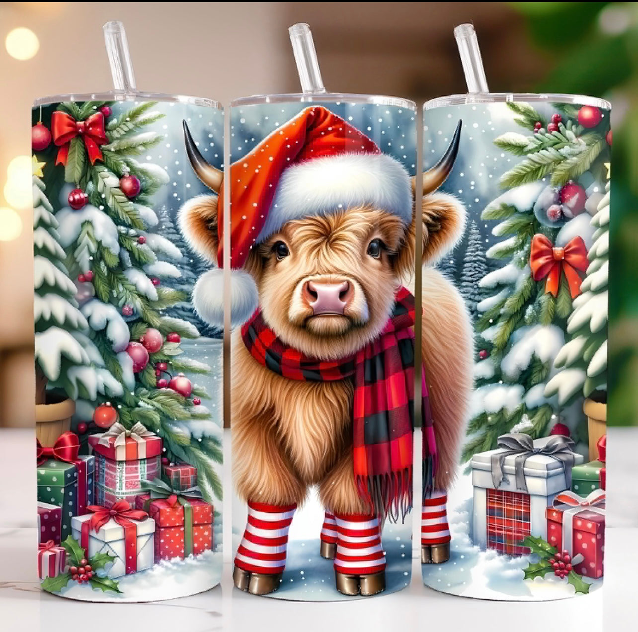 Christmas Highland Cow Tumbler