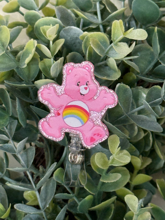 Pink Rainbow Bear Retractable Badge Reel