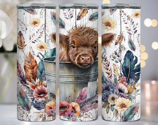 Highland Cow Feather Tumbler