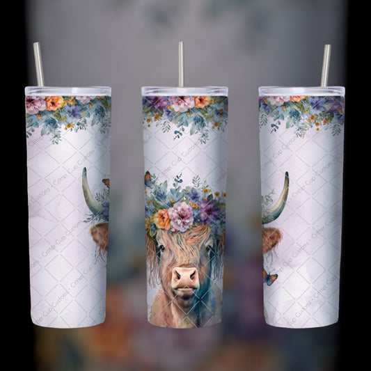 Highland Cow Flower Tumbler